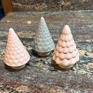 Three mini ceramic trees for Christmas decorating two pink and one gray, NWT